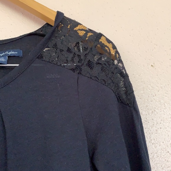 American Eagle Outfitters Long Sleeves Black Top XS Lace Shoulder - Picture 5 of 11